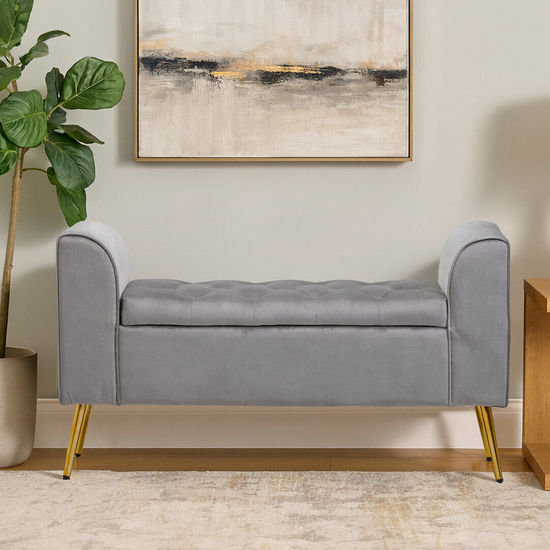 Canora Grey 111cm Wide Velvet Standard Ottoman Grey 63cm H X 111cm W X 40cm D
