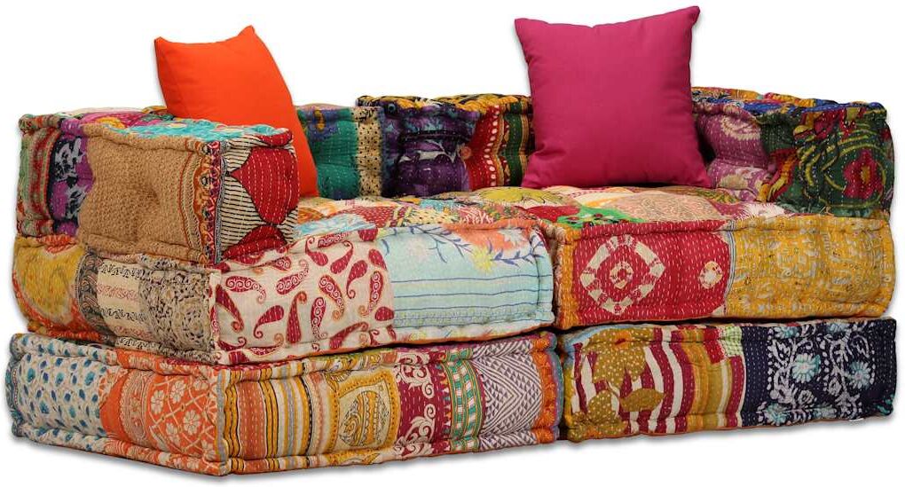 vidaXL Pouf modulaire à 2 places Patchwork Tissu