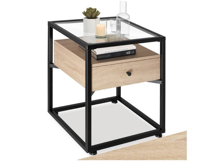 Table de chevet Preston 43x45x54,5cm - Bois clair industriel, Chêne Sonoma