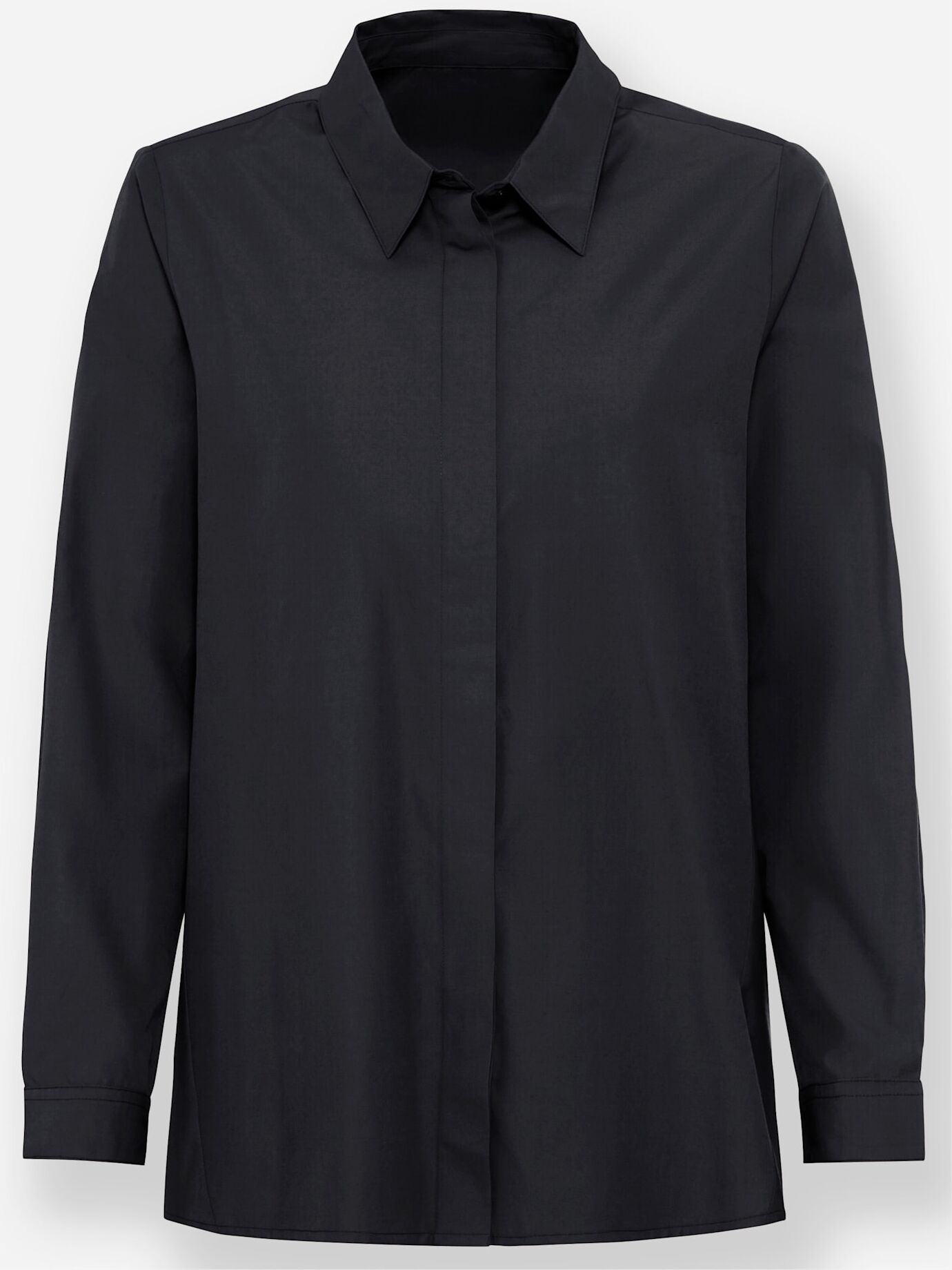 Longbluse HEINE, Damen, Gr. 50, schwarz, 50% Baumwolle, 50% Polyester, unifarben, Blusen Longbluse schwarz 50