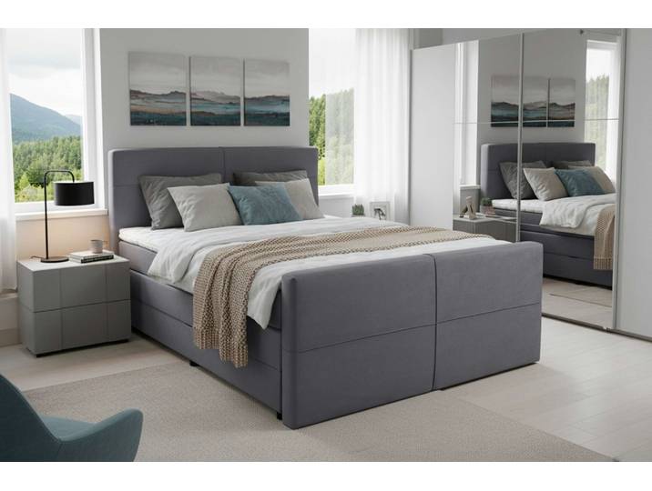 Boxspringbett HOME AFFAIRE Lucas, Doppelbett, Polsterbett, Federkernbett, Komforbett, 160,180 cm , grau (castle rock), B:166cm L:226cm, 100% PES, Komplettbetten, Boxspringbett, inkl. Topper, zwei Bettkästen, Taschen-Federkernmatratze, Härtegrad 3