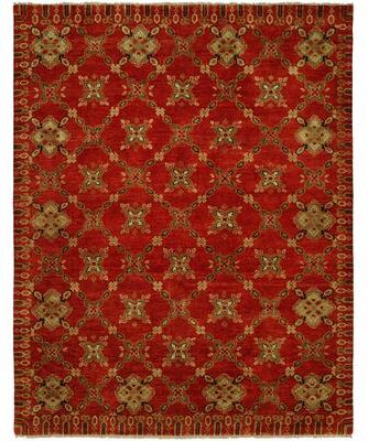KALATY Transitional Red Hand-Knotted Wool Area Rug