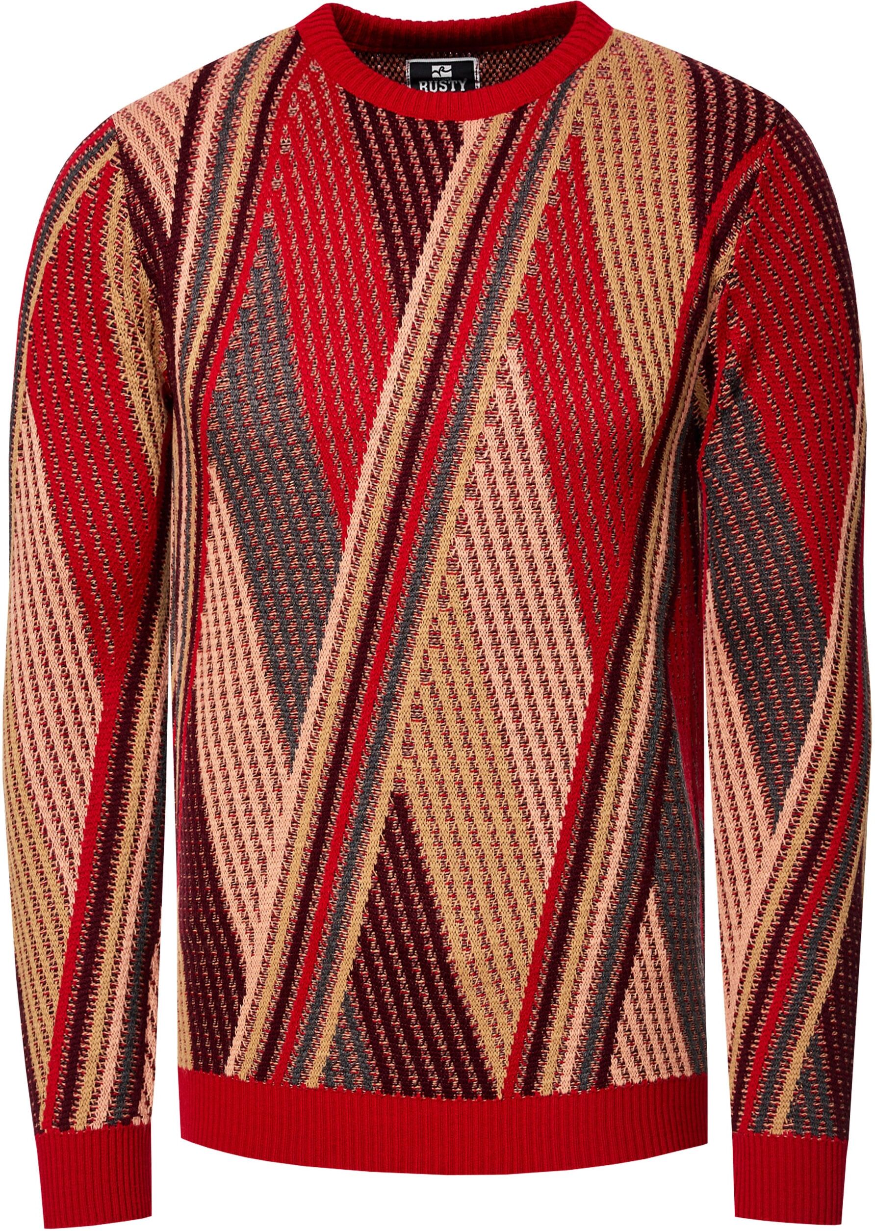 Strickpullover RUSTY NEAL, Herren, Gr. XL, rot, 70% Polyacryl, 30% Baumwolle, mehrfarbig, normal, Rundhals, Pullover Strickpullover, im Colorblock-Design