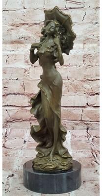 Bronzhaus Art Nouveau Bronze Lady With Parasol Umbrella – Elegant Sculpture