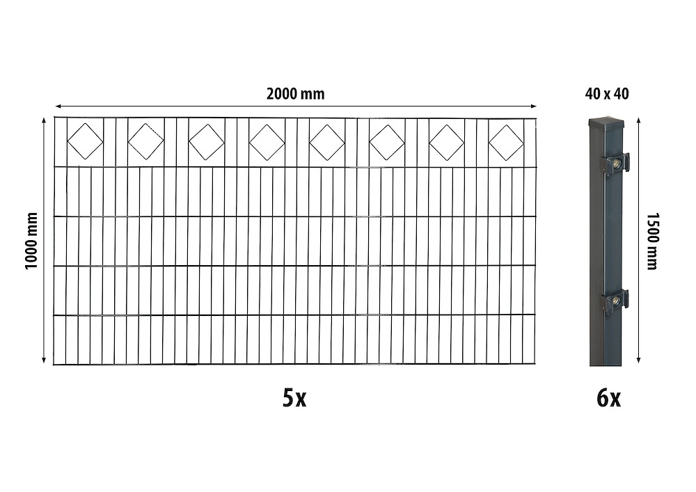 JUNGELMAR Dekor-DS-Mattenzaun-Set 1000 Karor,10m,anthr.m.Comf-Pfosten 16965327