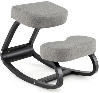 Costway Wooden Ergonomic Backless Rocking Kneeling Chair with Padded Cushion-Gray