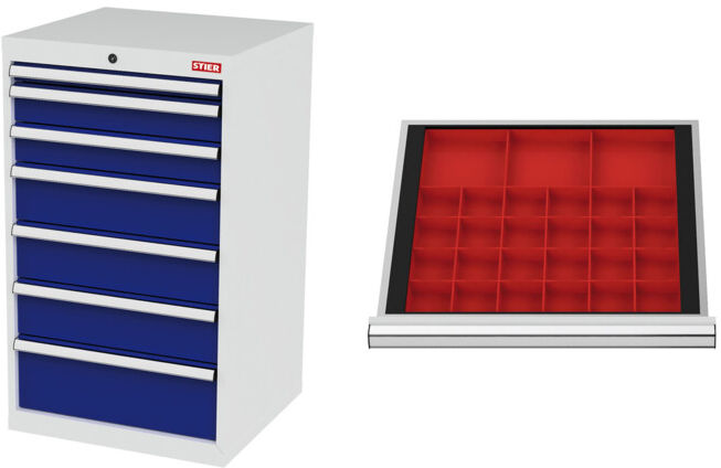 Set STIER Schubladenschrank mit 7 Schubladen BxTxH 600x575x1020 mm...