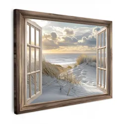 LEINWANDBILD Ausblick - Strand - Dünen - Meer - Natur Wandbilder 80x60 cm