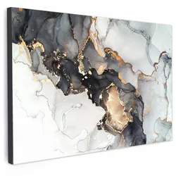 LEINWANDBILD Marmor - Schwarz - Weiß - Gold - Luxus - Abstrakt Gemälde 60x40 cm