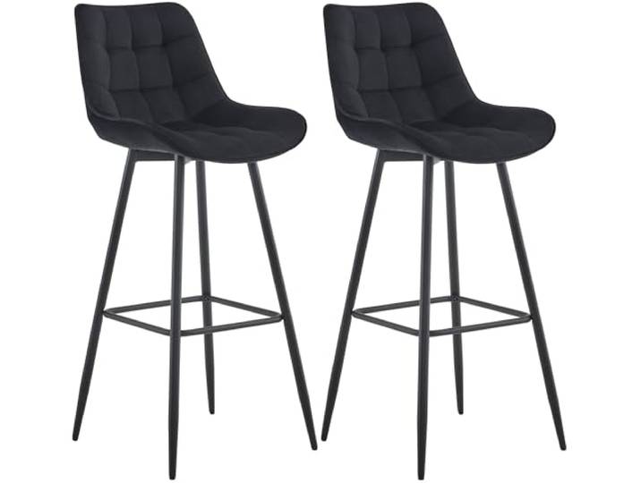 CLP 2er Set Barhocker Dartford I Gepolsterter Barstuhl I Metall-Gestell, Farbe: schwarz, Material: Samt