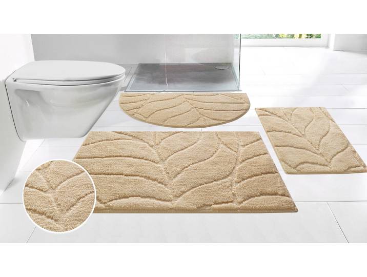 Badematte GOODPRODUCT Epense, Badvorleger, Badezimmer Teppich, Duschmatte mit Blattstruktur Gr. 8, beige, H:10mm, Polyester, Badematten, Badematte, Badteppich, Uni, Blätter, Hoch-Tief, verschiedene Farben und Grössen