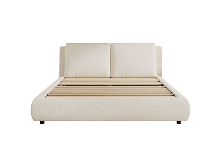 Lit tapissier double en bouclé beige 180x200cm