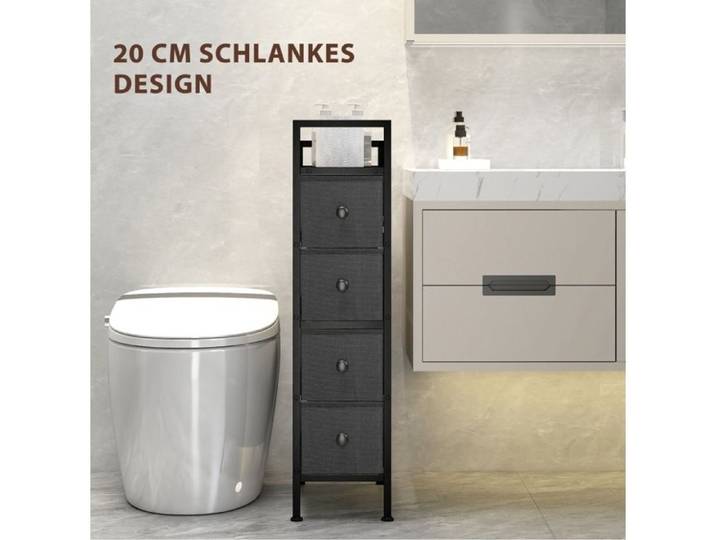 Commode Etroite 4 Tiroirs Noir Rangement Vertical FloraGrace Pour Chambre Montage Simple 20x43x81 5cm