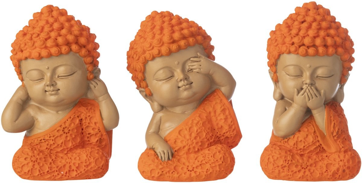 J-Line Decoratie Monnik Zien Horen Spreken - Set van 3 - Oranje - Polyresin