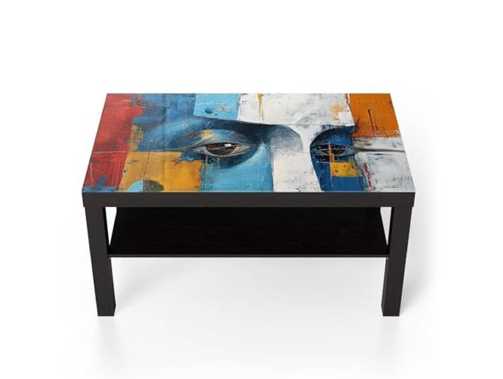 DEQORI Glastisch schwarz groß 90x50 cm Motiv Gesichter der Kunst ausgefallener Beistelltisch aus Glas Hochglanz Couchtisch fürs Wohnzimmer moderner Couch Tisch mit Design