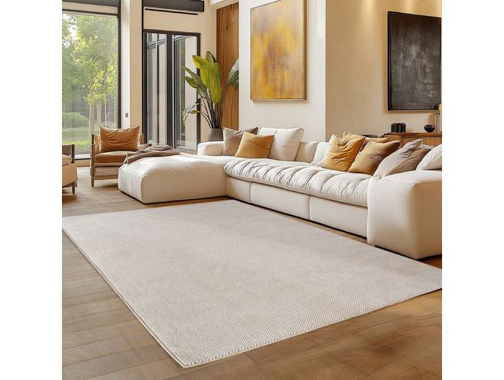 Carpettex Tapis 280x370 cm Crème Uni Scandinave Doux Résistant Facile à Nettoyer Tapis Salon Chambre.