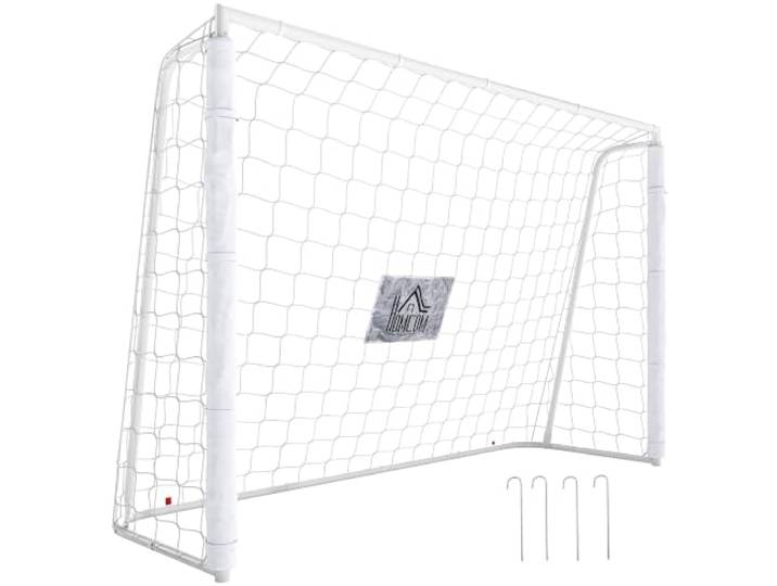 HOMCOM But de Football Cage Foot 186L x 62l x 123H cm Blanc But d'Entrainement\, Filet PE\, Châssis Métal\, Piquets & Outil Inclus