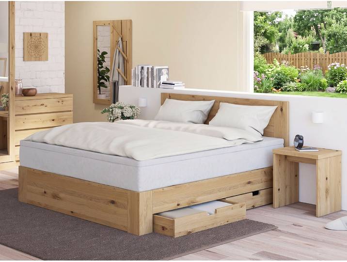 Wildeichenbett Hell „Alois“ Boxspring 200 x 220 cm Massivholz Wildeiche Hell