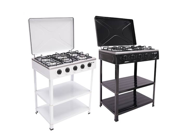 Réchaud de camping à 5 brûleurs à commande indépendante, 2,5 kW, réchaud à gaz propane portable avec support et protection contre le vent pour la cuisson
