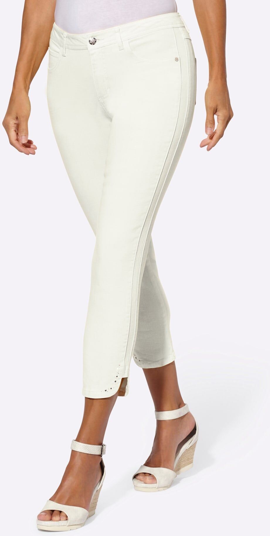 7/8-Jeans INSPIRATIONEN, Damen, Gr. 50, Normalgrössen, beige (ecru), 96% Baumwolle, 4% Elasthan, unifarben, 7/8-Länge, Jeans 7/8-Jeans ecru 50, Normalgrössen
