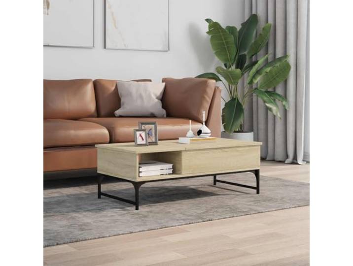 KTHLBRH Couchtisch Sonoma Eiche 100 x 50 x 35 cm mehrschichtig Metall Verstellbare Füße, großer versteckter Raum, stabile Konstruktion, Tischplatte zum Aufstellen