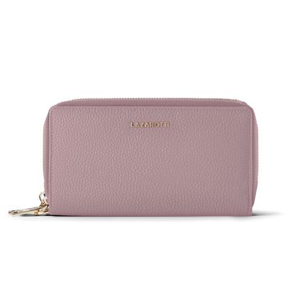 Geldbörse LAZAROTTI "Bologna Leather XL Double Zip-Around Geldbörse RFID Leder 20 cm", Damen, rosa, Leder, Kleinlederwaren