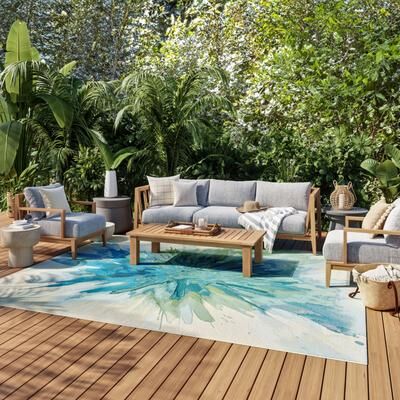 Nourison Color Splash Indoor/Outdoor Blue Abstract Area Rug