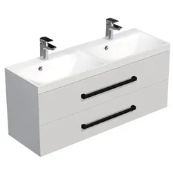 SAT Cube Way Badezimmerschrank mit Waschbecken 120x71x40 cm glanz weiß glanz/matt CUBE2C120ZBL