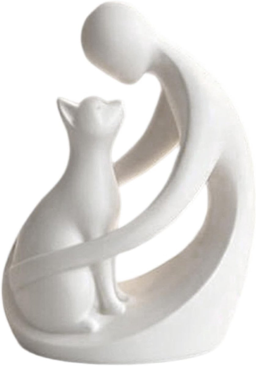 Wit Kattenbeeld Decoratie - Gedenkfiguur voor Huisdier - Hoogte: 11,5 cm