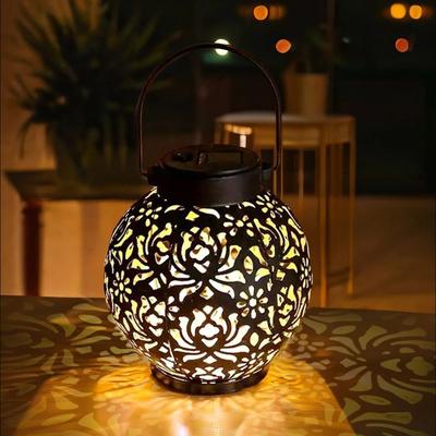 Uplifted Goods Iron Solar Lantern For Outdoor Decorative Pathway Lighting black Lantern