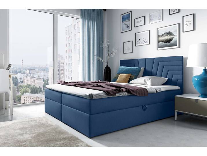 Gilberto Boxspringbett 140x200 cm Strukturstoff INARI Dunkelblau
