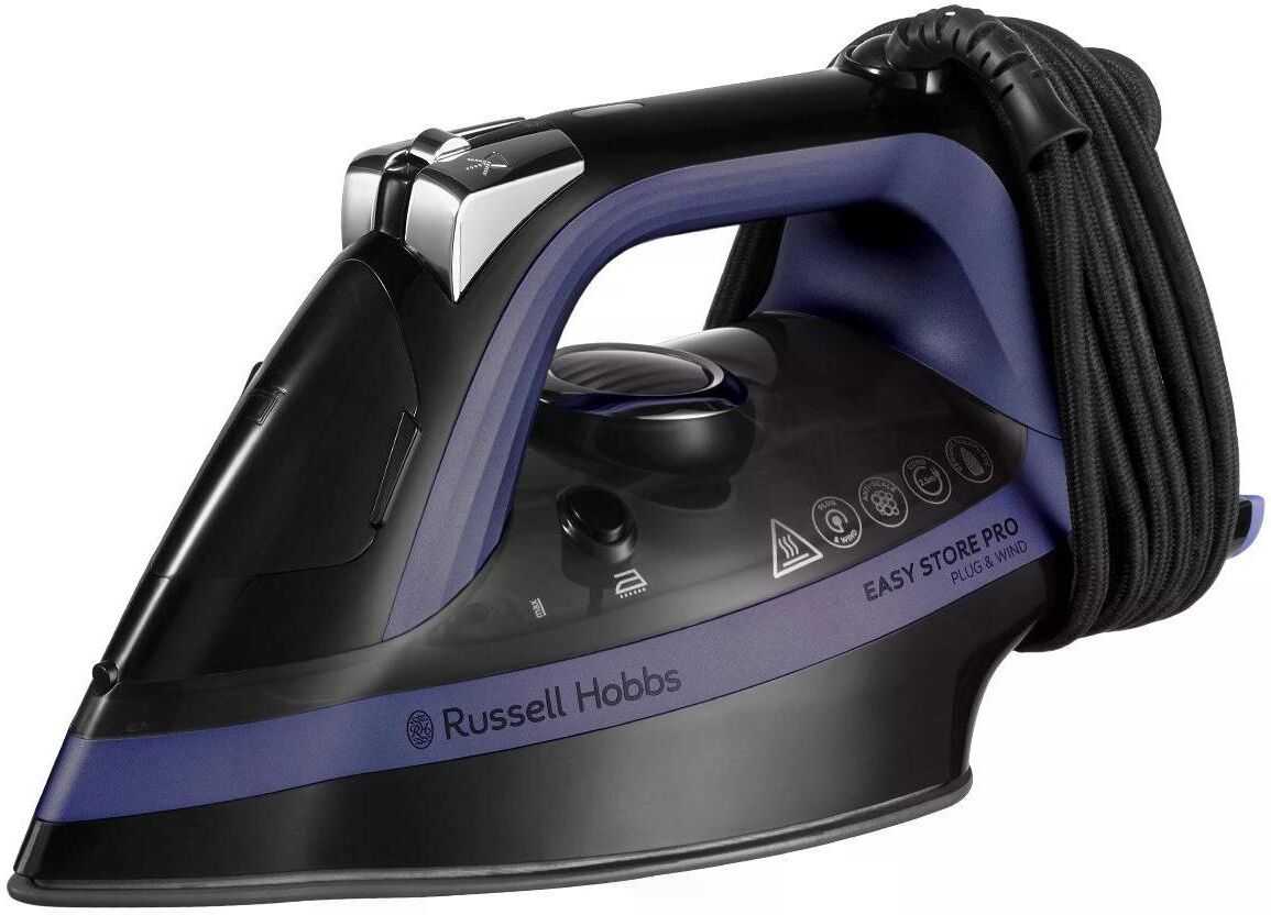 Dampfbügeleisen RUSSELL HOBBS "Plug & Wind", blau (blau, schwarz), B:34,6cm H:17,7cm, Bügeleisen, Dampfbügeleisen blau, schwarz Einheitsgröße