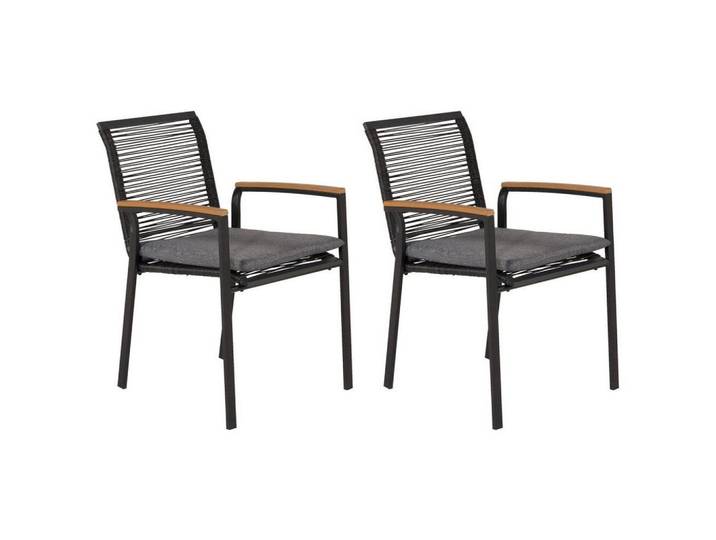 Gardenson Gartenstuhl-Set, Schwarz, Holz, rund, 57x83.5x63.5 cm, stapelbar, Gartenmöbel, Gartensessel, Gartenstühle
