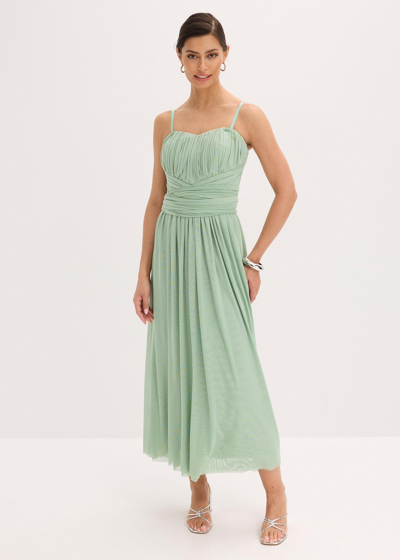 bonprix Maxikleid aus Mesh mit Tragevarianten, grün, Gr.44, Abendkleid aus Mesh in Maxi-Länge mit verschiedenster Tragevariationen