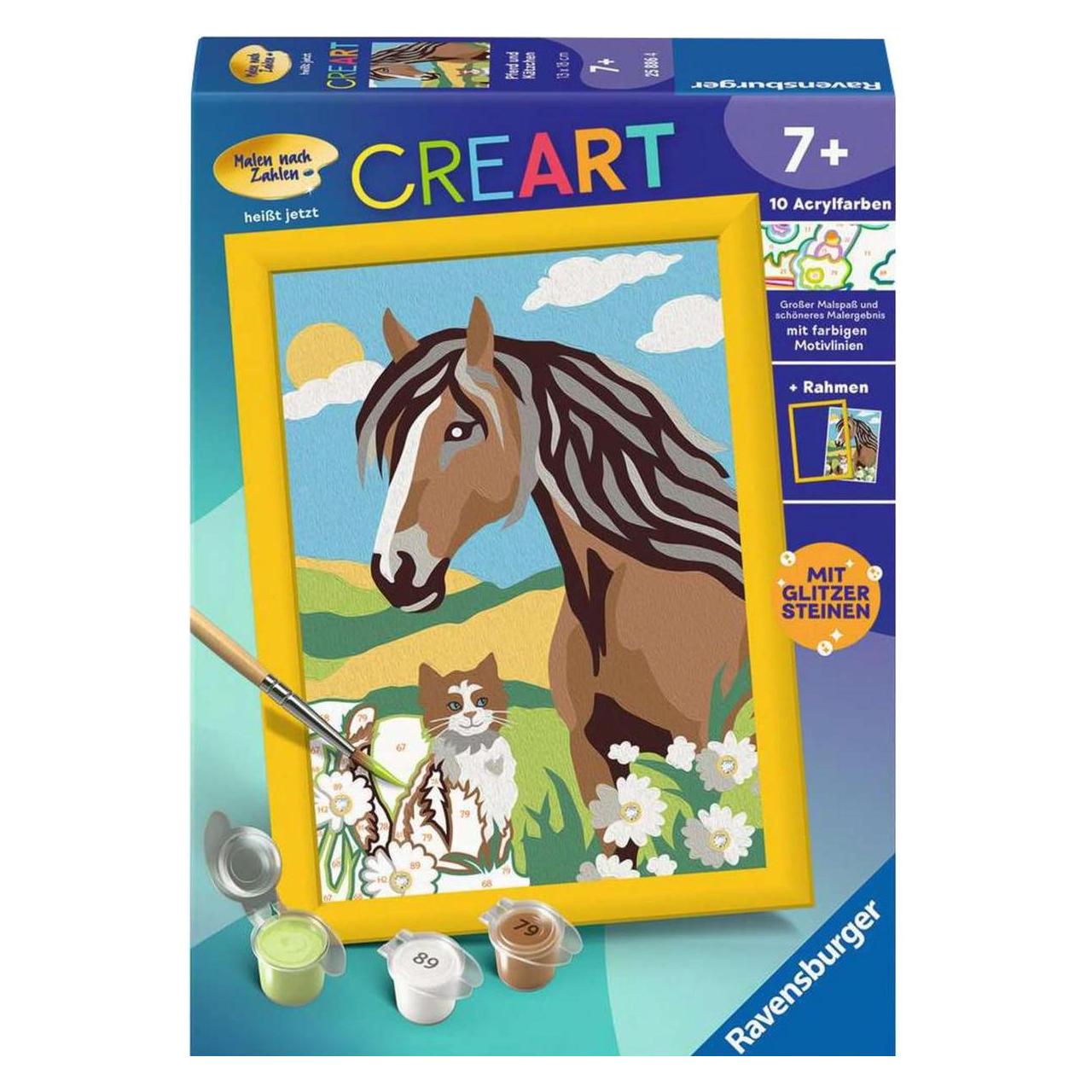 Ravensburger CreArt, Malen nach Zahlen Kinder - Pferd und Kätzchen (25886)