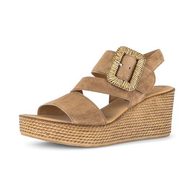 Keilsandalette GABOR, Damen, Gr. 40, braun (nussbraun), Ziegenveloursleder, unifarben, Schuhe, Sommerschuh, Riemchensandale mit auffälliger Zierschnalle