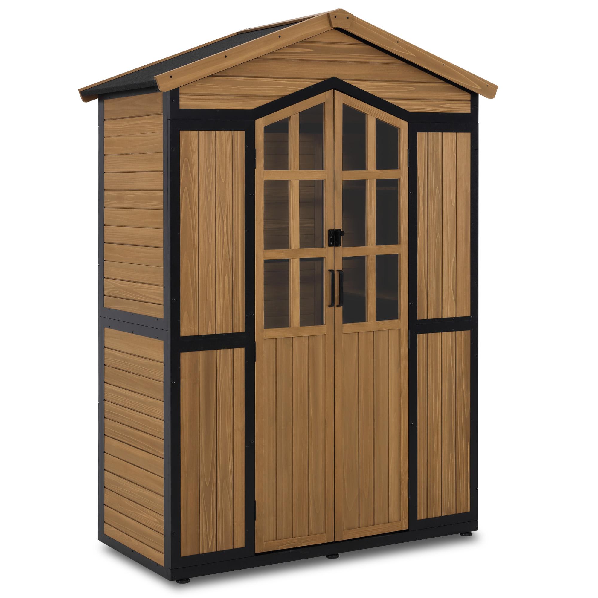 M MCombo Gartenschrank Holz Metgallgestell mit 6 Ablagen, Geräteschuppen Wetterfest, Gartenhaus Outdoor Wasserdicht, Außenbereich 2749 (Natur)