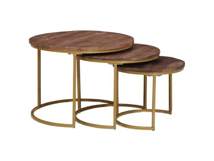 Couchtische Nesting 3 Stk. Dunkelbraun 54 x 54 x 40 cm Massives Mangoholz, pulverbeschichteter Stahl, Nesting-Funktion, runde Form, platzsparend, einfache Montage