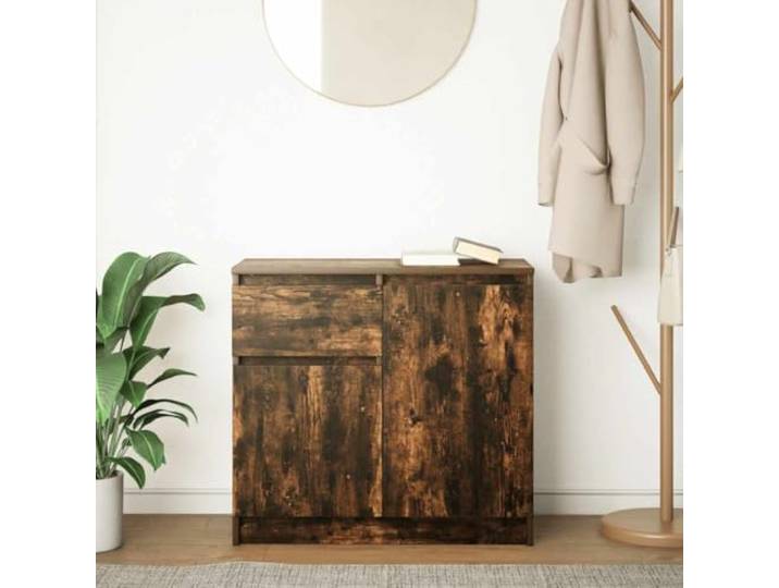 KTHLBRH Anrichte Eiche Rauch 71 x 35 x 65 cm Technisches Holz 2 Türen, 1 Schublade, 1 Einlegeboden, Kapazität 60 kg, individuelle Installation, einfache Reinigung