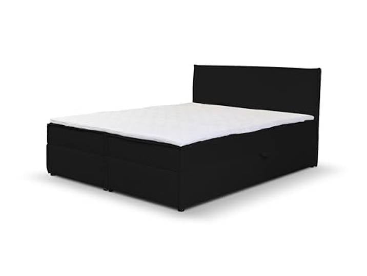 Boxspringbett 140x200 mit Bettkasten, Gloria Doppelbett Schwarz Cordstoff Bett 140x200, Doppelbett mit Kaltschaum-Topper (4 cm) für extra Liegekomfort
