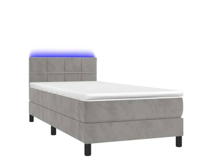 PUGYNBK Boxspringbett, 80 x 200 cm, Samt, Hellgrau, mit LED Verstellbares Kopfteil, Taschenfederkernmatratze, weicher Schutz, manuelle Montage im Lieferumfang enthalten