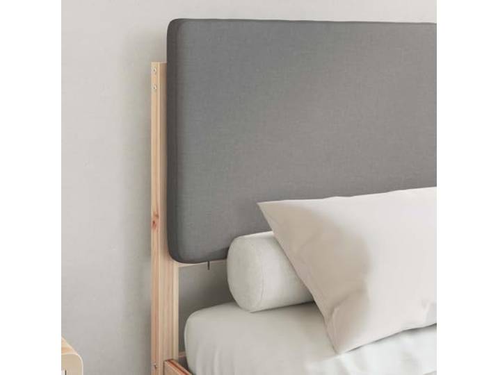 KTHLBRH Doppelbett Massivholz Hellgrau 135 x 190 cm Gepolstertes Kopfteil, komfortabler Schaumstoff, Lattenrost, einfache Montage, waschbarer Bezug
