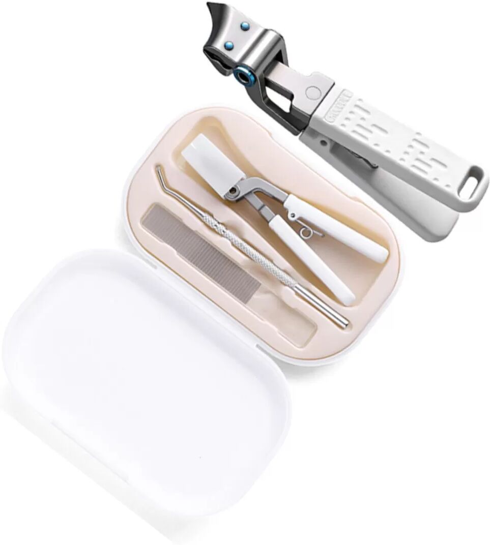 INF Kit de manucure 3 pièces : pince à ongles biseautée, repousse-cuticules, lime à ongles en ABS et acier inoxydable, Blanc