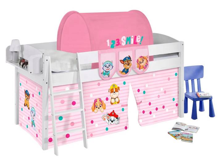 Lilokids Kinderbett Hochbett IDA Landhaus mit Vorhang PAW PATROL Spielbett 200x90cm