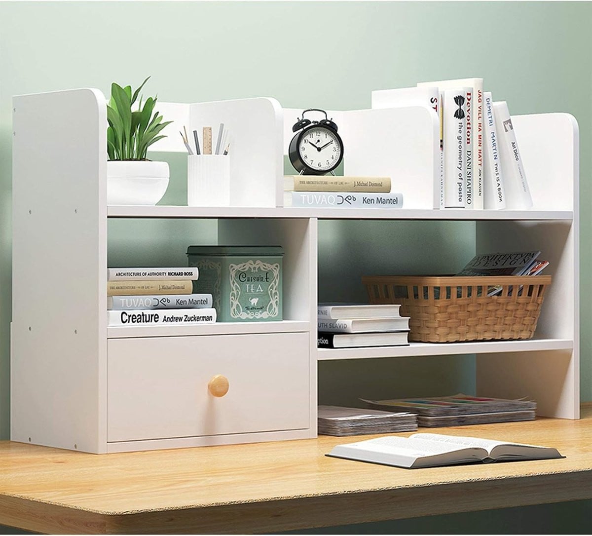 Desktop Boekenrek met 3 Lagen voor Kantoor en Thuisgebruik - Wit