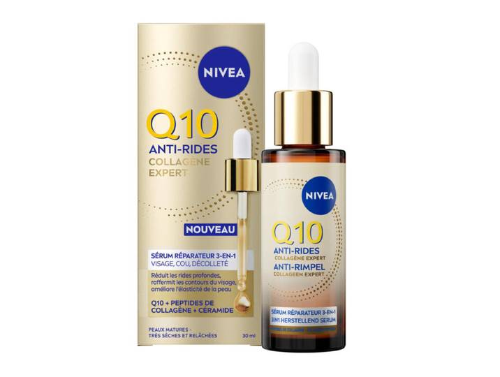 NIVEA Q10 Anti‑Rides Collagène Expert Sérum Réparateur 3‑en‑1 Visage 30 ml