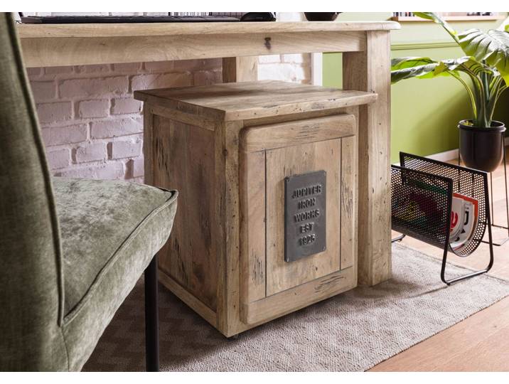 Caisson roulant en bois de manguier 50x50x60, vernis beige, RAILWAY #3002