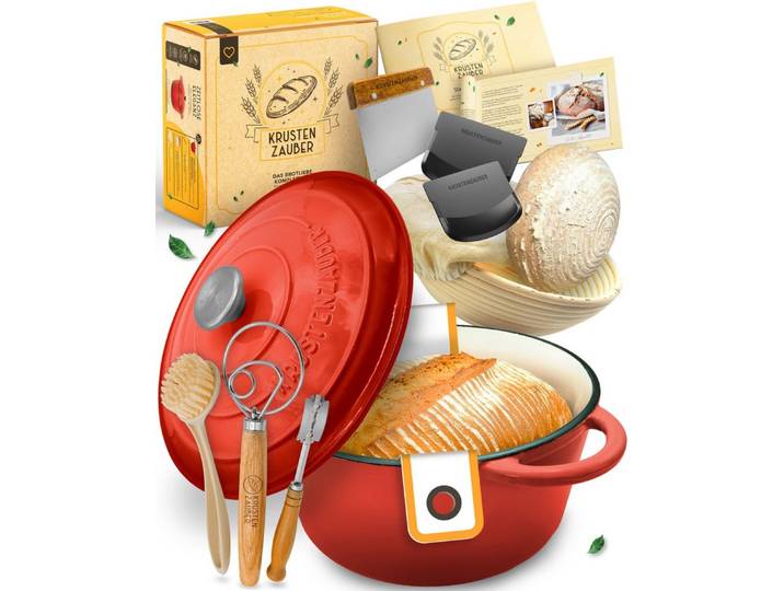 Krustenzauber Brotbackform Emaille Brotbackform 28cm mit Deckel im Komplettset, Kastenform Brot
