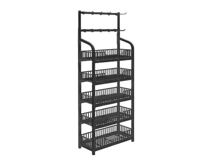 WGBING 5-stufiges Einzelhandelspräsentationsregal, Snack-Organizer, Ständer, Metall-Lagerregale(Black,50 * 27 * 166cm/19.7 * 10.6 * 65.4in)
