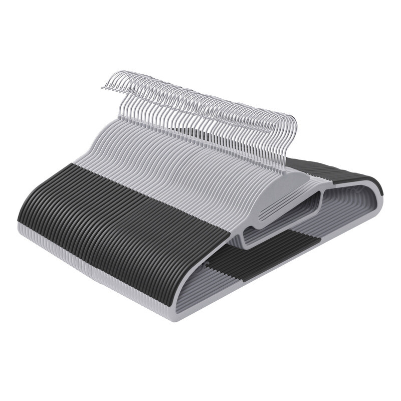 JOYFURNOS 50-stuks Kledinghangers Grijs, Ruimtebesparende S-vormige Plastic Hangers met 360° Draaibare Haak